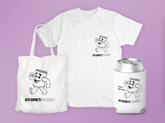 SydneyMusic Store Items: Tote, Tee, Stubby Holder